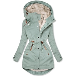 Light in the box Dames Winterjas Winterjack Parka Winddicht Houd Warm Vetoketju Knop Casual Street Style Effen Straat Casual Dagelijks Casual / Dagelijks Rits Normaal Capuchon Normale pasvorm Lange mouw bovenkleding