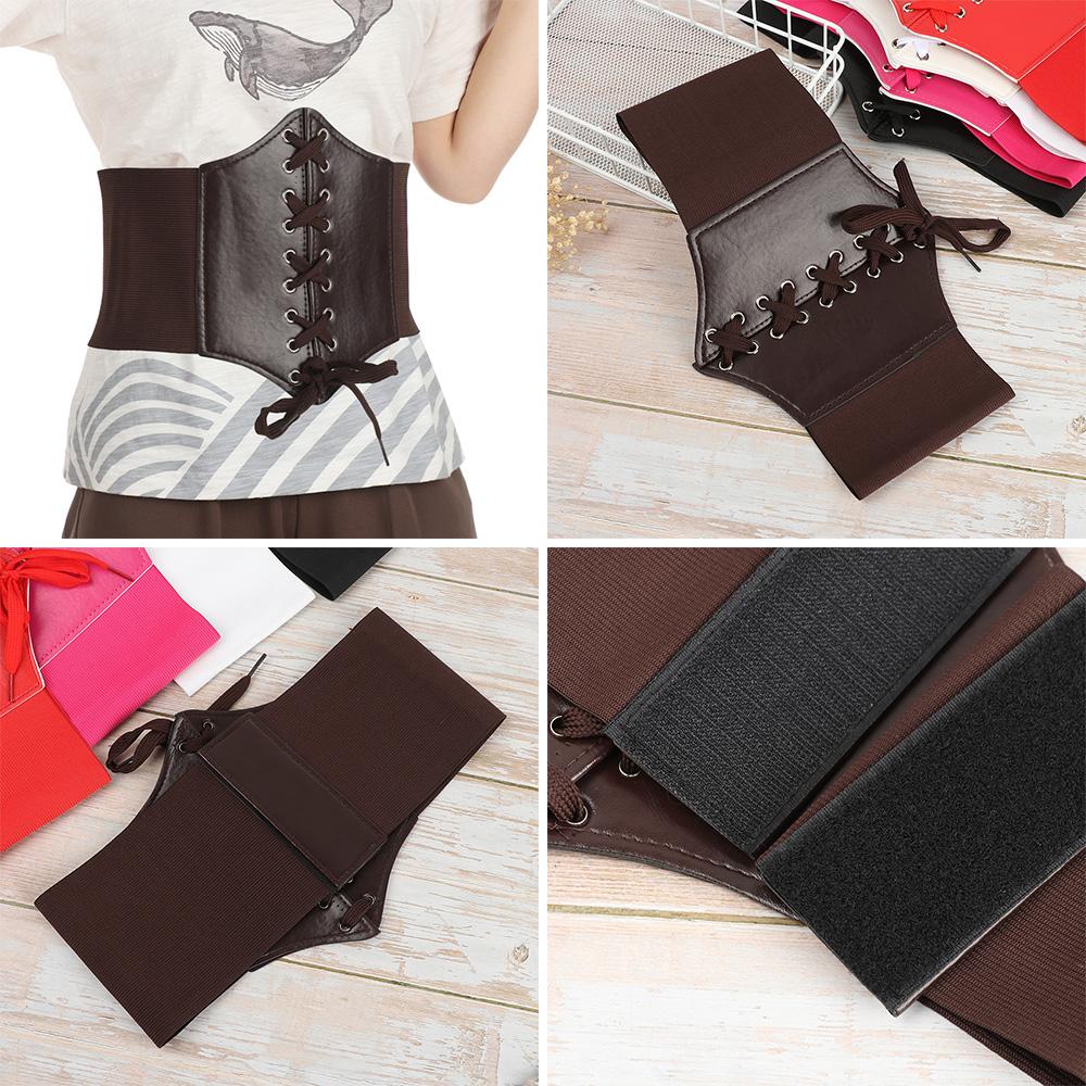 SHxianwan Bustier Top Waist Training Cincher Waist Shaper Elastic Corset Belt Leather Front Tie up Waistband