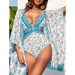 Light in the box Dames Zwemkleding Een stukje 2 stuks Monokini wrap Zwempak Blote rug Buikcontrole Hoge taille Slank Vakantie Strand Kleding Bloemig V-hals Mouwloos Badpakken