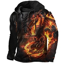 Light in the box Voor heren Draak Trui met capuchon Hoodies Sweatshirt Trui met capuchon Lange mouw Sweatshirt met capuchon Capuchon Modieus 3D-afdrukken Buitensporten Vakantie Uitgaan Zwart Trekkoord Herfst Winter