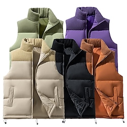 Light in the box Voor heren Puffervest Vest Gewatteerd vest Dagelijks Afspraakje Vakantie Modieus Casual Herfst winter Zak Polyester Houd Warm Comfortabel Effen Kleur Rits Opstaand Normale pasvorm Zwart Paars Groen