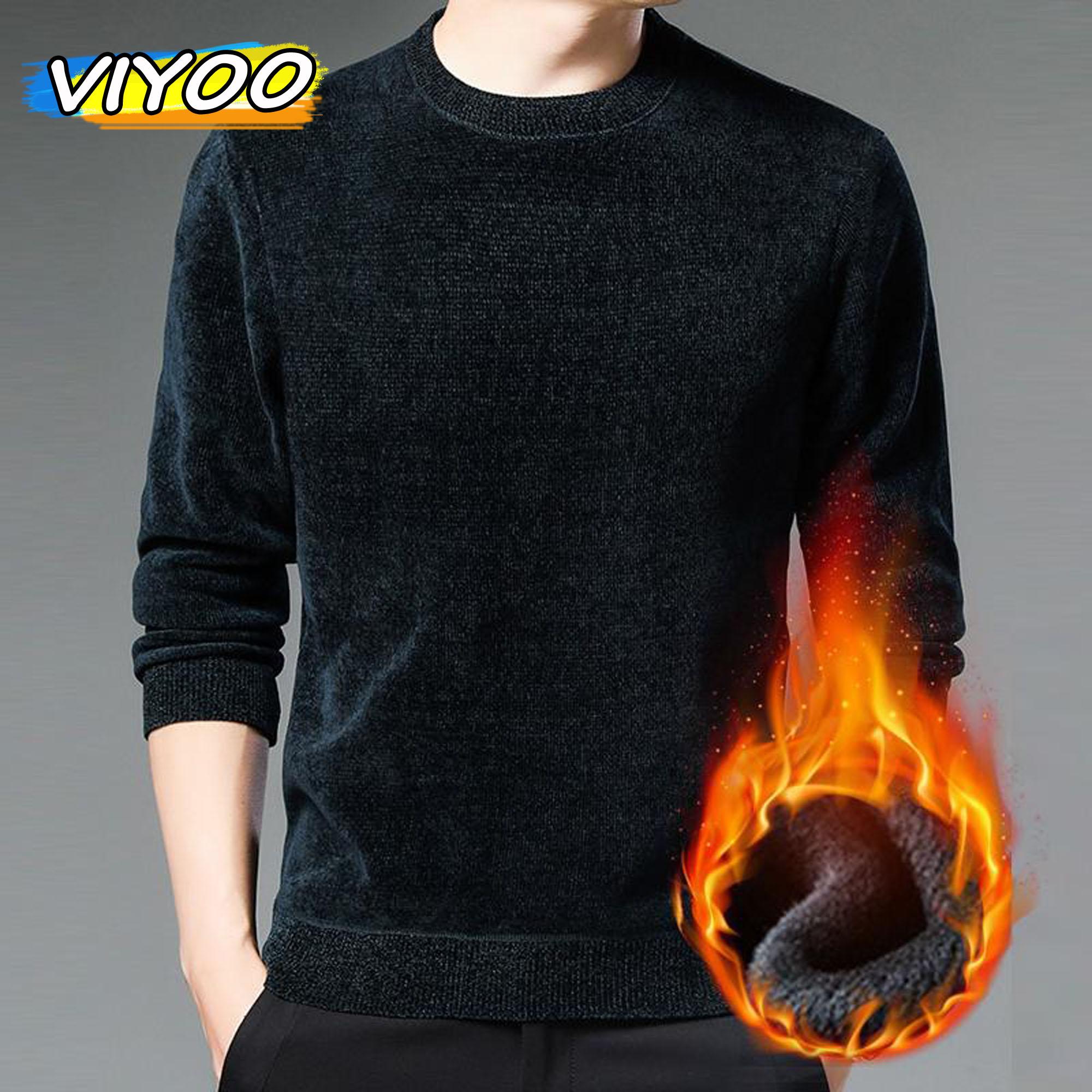 VIYOO Herentrui Pullover Warme kleding Dikke Vevlet Winddichte trui Breien Tops met lange mouwen Thermokleding Ronde hals gebreide trui voor heren M rood