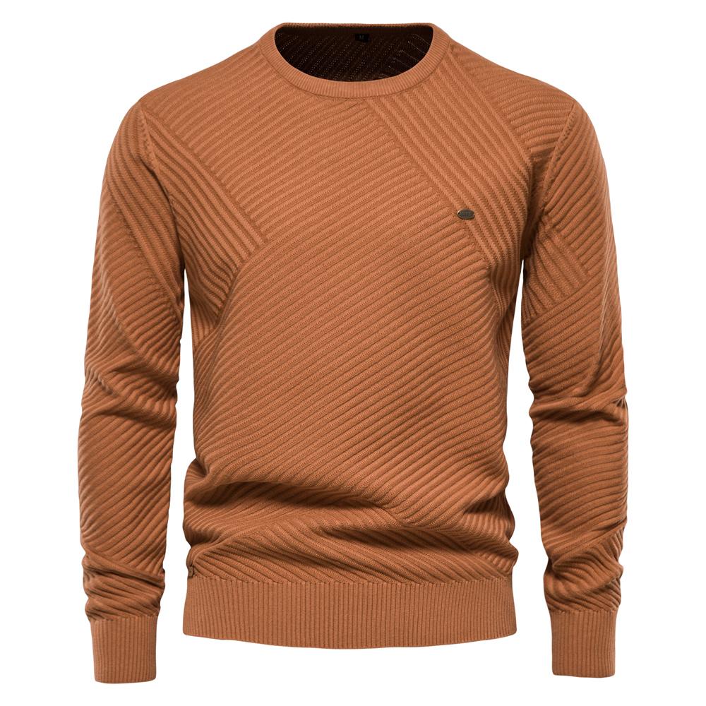 AIOPESON Men Fashion AIOPESON Effen Kleur Katoen heren Trui Gestreepte O-hals Gebreide Trui voor Mannen Casual Hoge Kwaliteit Nieuwe Winter Trui Mannen XXL 85-92 kg geel