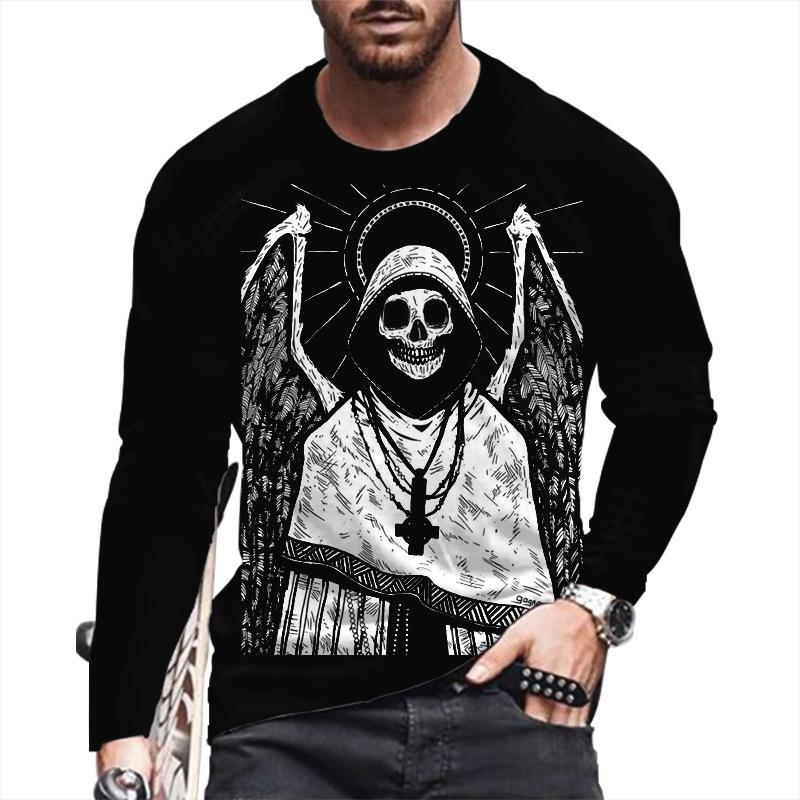 WowClassic Herfst Winter Heren Kerst Pullover Lange Mouw Top Loose Fit Lente Skeleton Jeugd Mannen Ronde Hals Casual T-shirt S