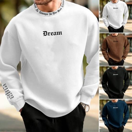 Tianhangyuan Mannen herfst winter sweatshirt ronde hals lange mouw brief print lange mouw dikke losse zachte warme halflange heren casual top M zwart