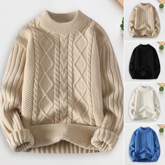 Tianhangyuan Heren Winter Herfst Trui Dikke gebreide losse ronde hals Warme zachte effen kleur Gedraaide applique Elastisch Anti-pilling Koudebestendige trui M kaki