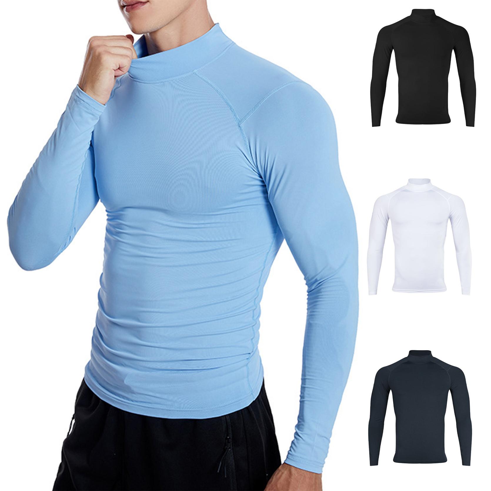 IEFiEL Thermische shirts voor heren Fitnesscompressieshirts met lange mouwen Effen kleur Coltrui Basislaagondershirts S zwart