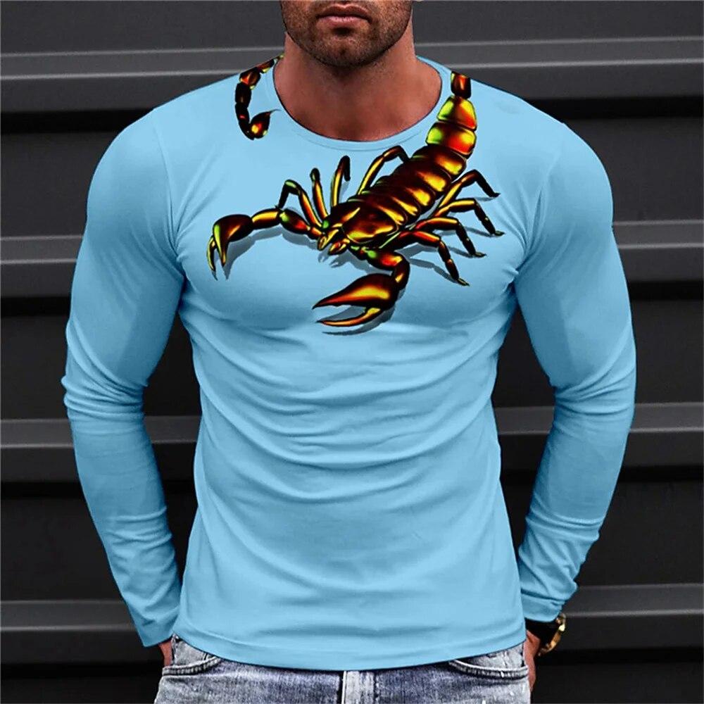 Subilier Nieuwe Herfst Mannen T-shirt Dier 3D Print Schorpioenen O-hals Lange Mouw Mode Mannen Shirt Casual Straat Oversized T-shirt S