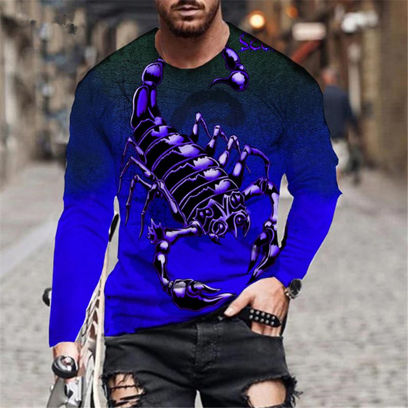 ETST 007 Lange Mouw Ronde Hals Mode Dier Patroon T-shirts Schorpioen 3D Print Streetwear Truien Tops Losse Casual Man Tees XS