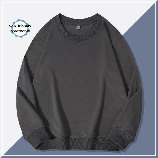 DILLER Heren herfst lente sweatshirt ronde hals losse effen kleur elastische manchet trui eenvoudige stijl casual zachte heren dagelijkse top 2XL donkergrijze kleur