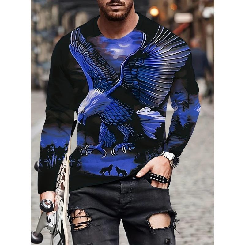 ETST WENDY 05 Mannen Eagle Handgeschilderde Patroon Casual T-shirts Lange Mouw Streetwear 3D Animal Printing Hip Hop Mannelijke Tops Tee plus Size 6XL S