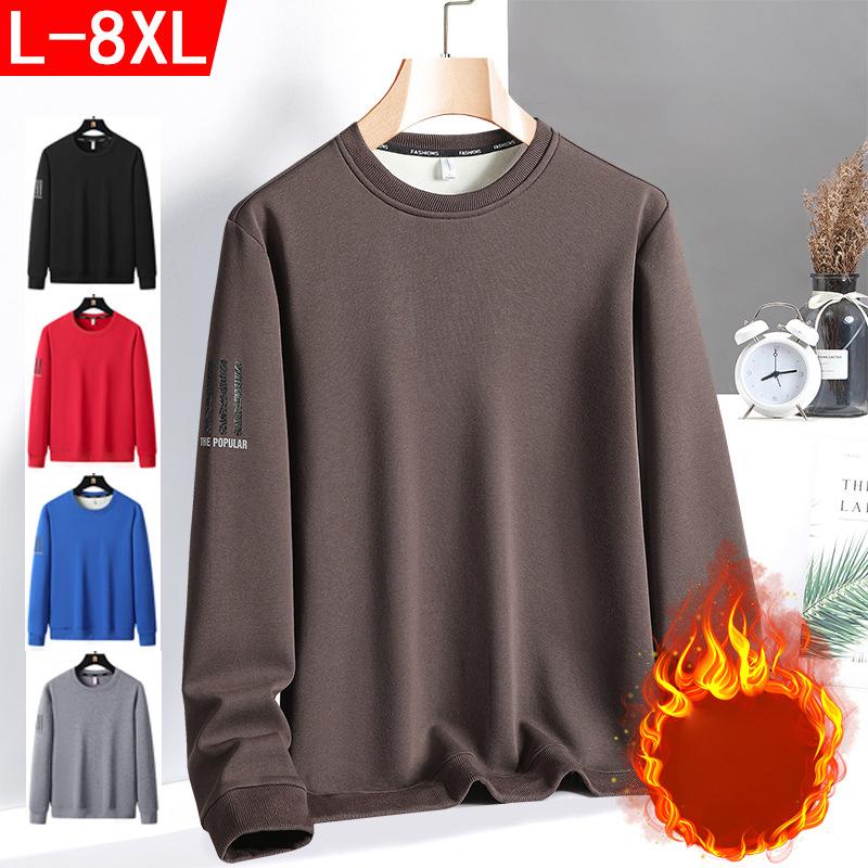 LS7ZO Heren sweatshirt met ronde hals, warme, met sherpa gevoerde sweatshirts, ondergoed met lange mouwen, tops, winterfleece trui, grote maten voor mannen, effen dikke T-shirts 2XL zwart