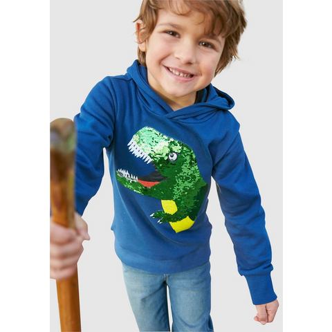 KIDSWORLD Hoodie Met leuke dino van omkeerbare pailletten Lange mouwen, basic pasvorm, bedrukt, van katoen