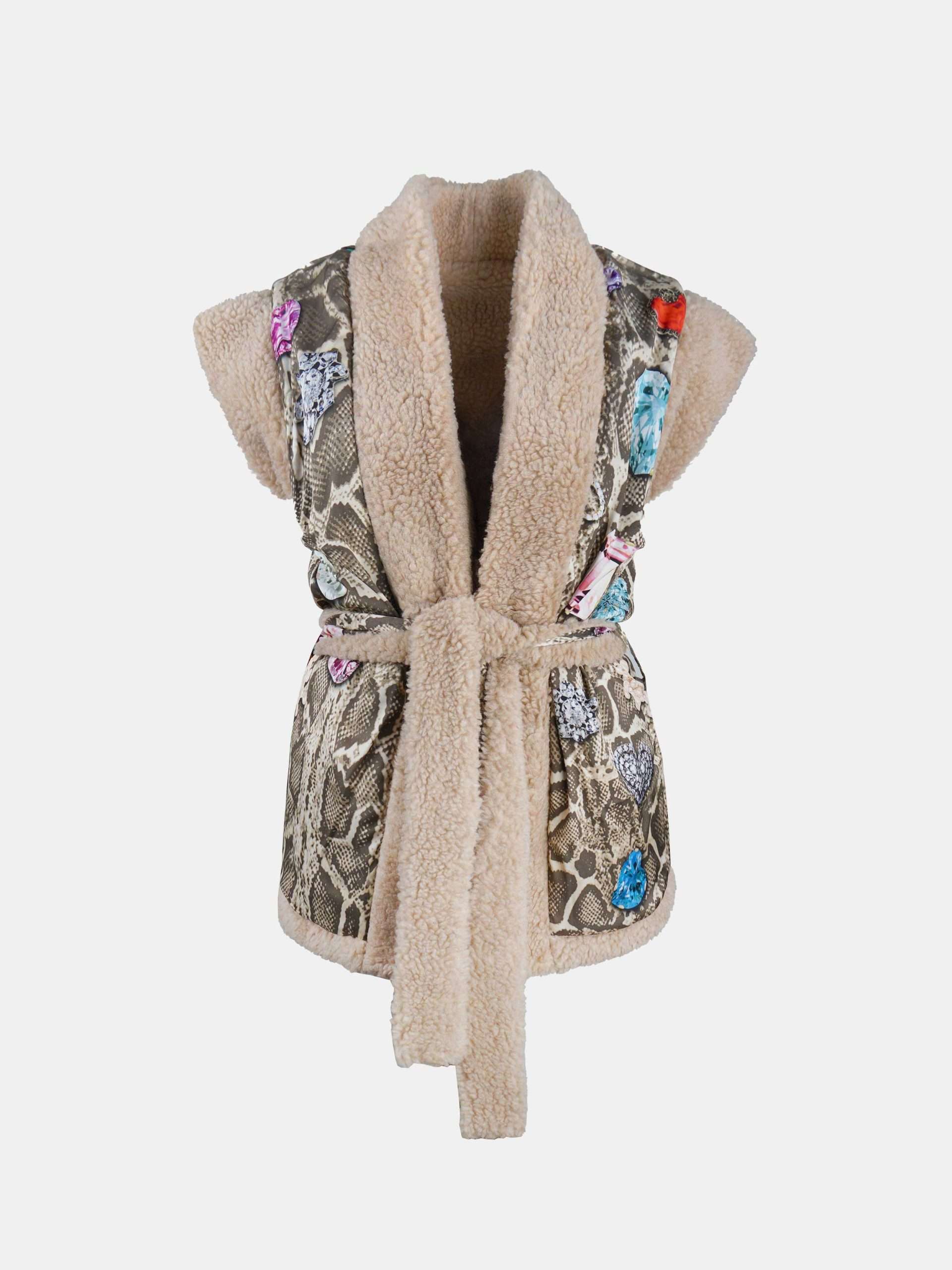 Mucho Gusto  teddy gilet reversible beige met snake