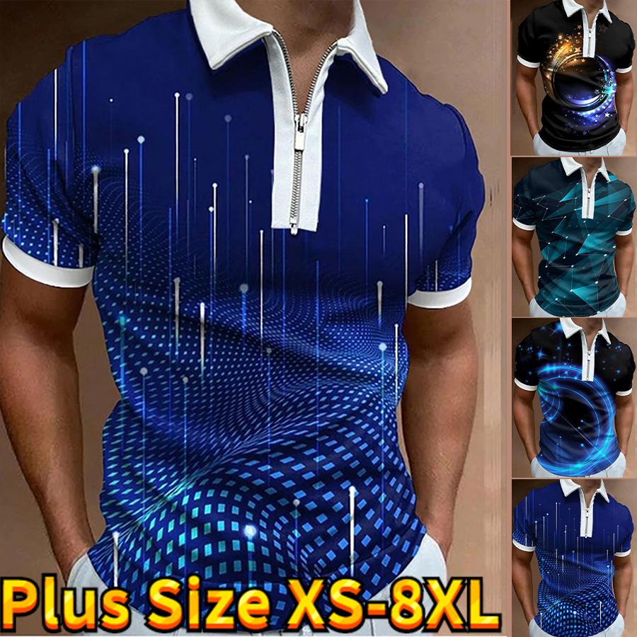 Happy Show Casual Revers T-shirt Jonge Mannen Mode Rits T-shirt T-shirt korte mouw T-shirt Heren 3D Blue Starlight Print T Shirt XS wit