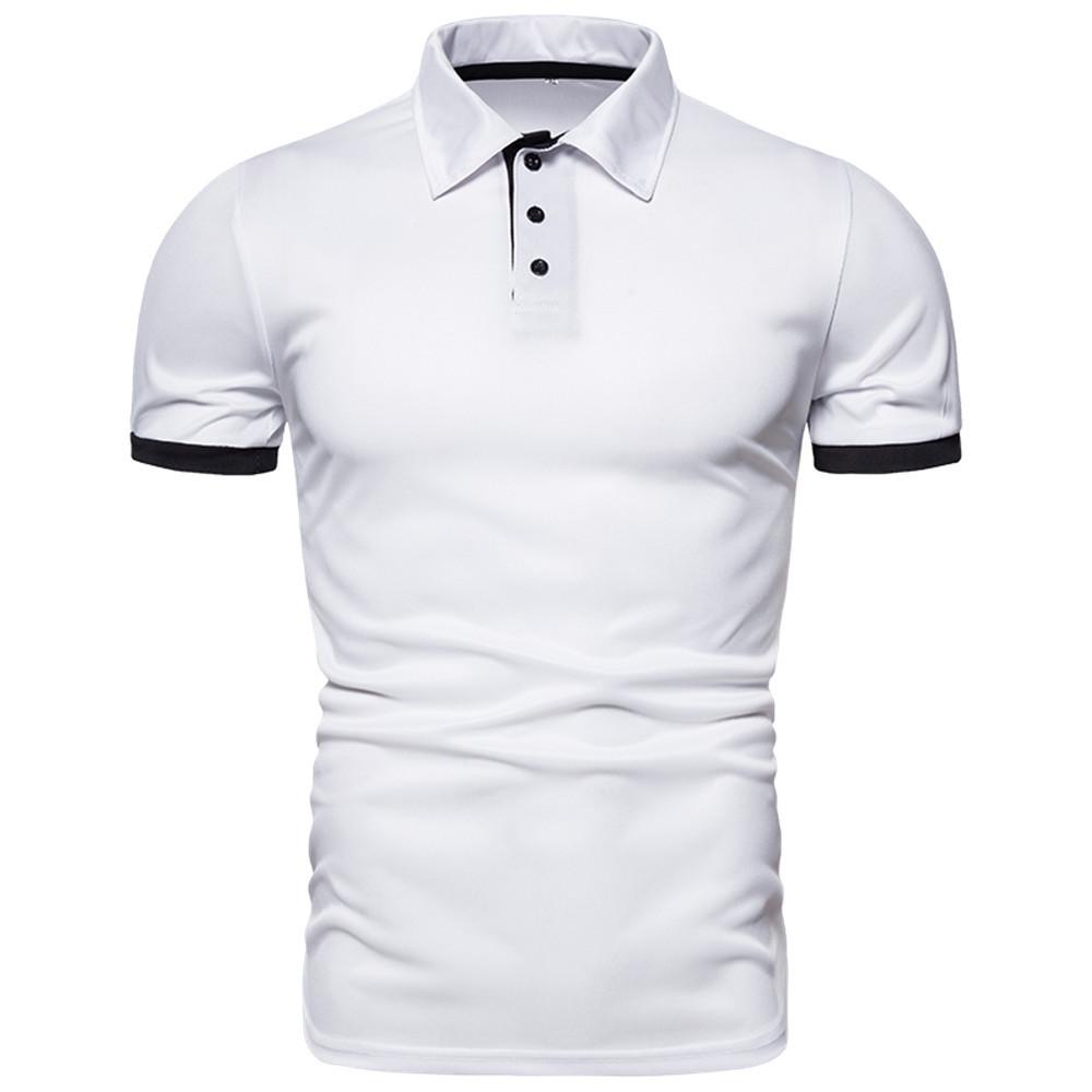 ForYourBeauty Heren poloshirt met korte mouwen, reverskraag, effen golfkleding, heren casual poloshirts met knopen M grijs