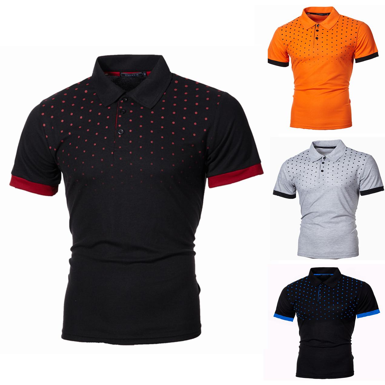 ForYourBeauty Heren overhemd met korte mouwen en stippenprint op de borst. Heren poloshirts met reversknop en grote maten S