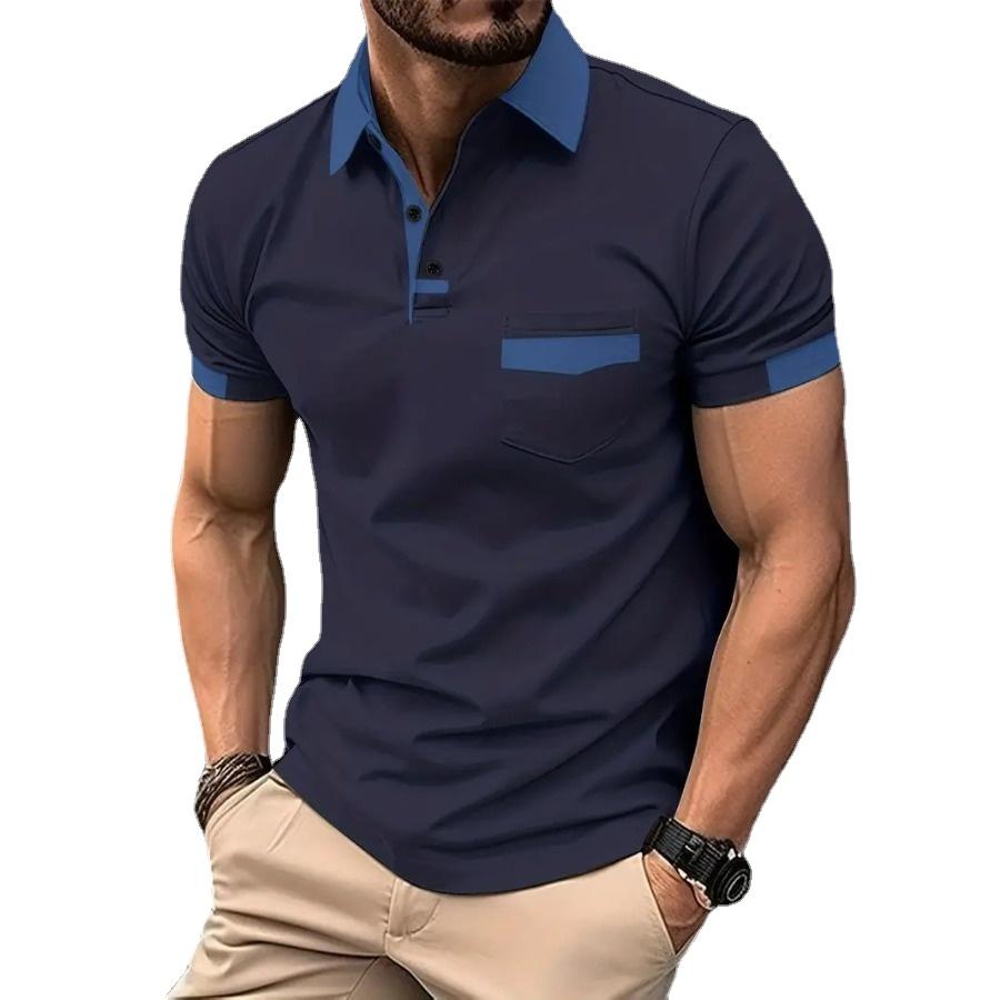 HerSight Zomer heren kleur patchwork zak poloshirt man sportpoloshirt met korte mouwen S wit