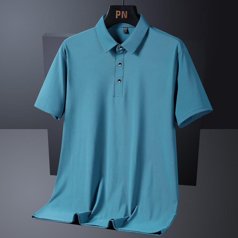 Plus Size Men Clothing IJszijden poloshirt Heren, groot dun T-shirt met korte mouwen, cool, ontspannen T-shirt met polohals en halve mouwen, effen kleur 9XL