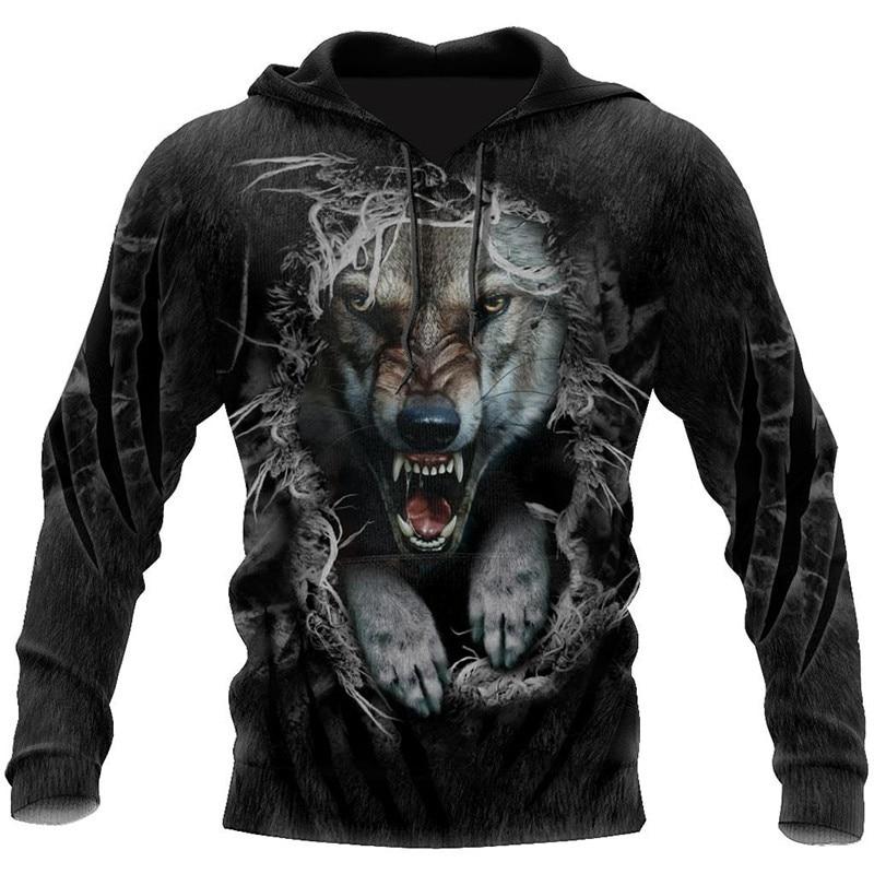 Factory Outlet Clothing Vintage wolf print capuchon mannen vintage kleding sweatshirts dier patroon jassen vrije tijd comfortabele oversized pullover XXXXXL