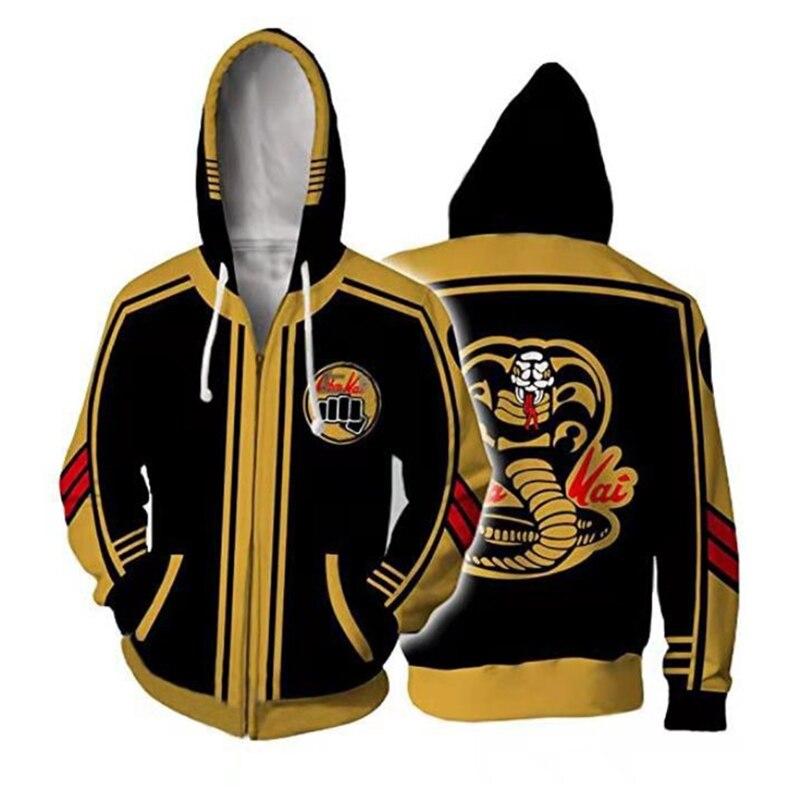 Factory Outlet Clothing De Karate Kid Cobra Kai Hoodie 3D Gambar Animasi Pria Anak Laki-laki Hoodie Ritsleting Jaket Pakaian Olahraga Poliester XS