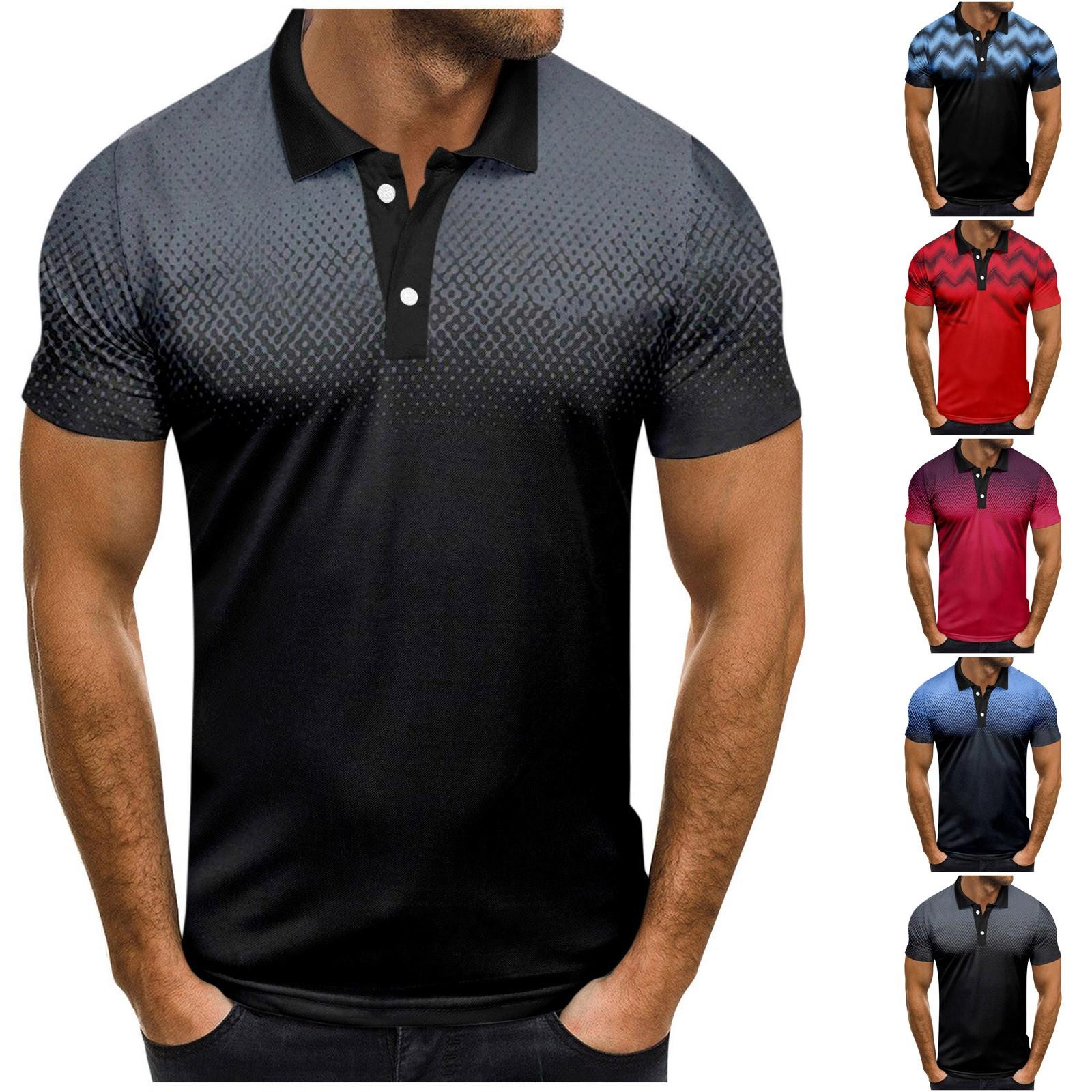 Timoduizhang Herenmode casual T-shirt met korte mouwen en gradiëntbedrukte revers L blauw