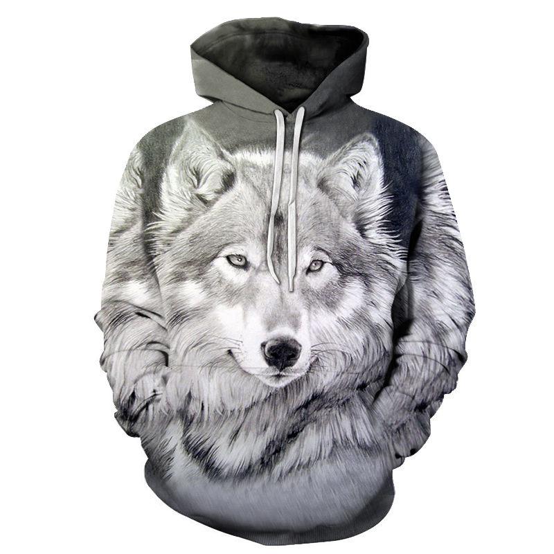 Xiao Xiang Lente Herfst Heren Hoodie Sweatshirts 3D Dieren Wolf Hoofd Afdrukken Capuchon Trui Mode Hip Hop Jas Casual Sportkleding S