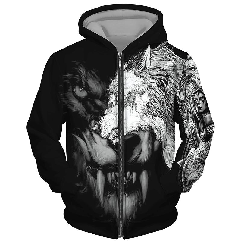 Xiao Xiang 3D Print Wolf Head Fleece Vest Heren Cool Animal Casual Rits Hoodie Mode Jassen Outdoor Sweatshirts Lente Herfst Jas S