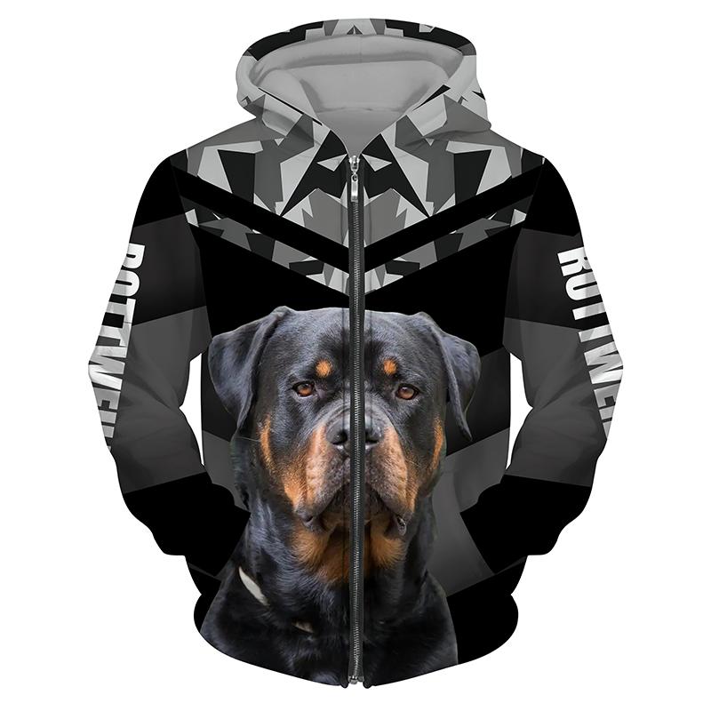 TIP723 Lente Herfst Clever Rottweiler Hond 3D Print Hoodie Mannen Retro Zip Up Losse Jas Jassen Harajuku Streetwear Sweatshirt met capuchon S