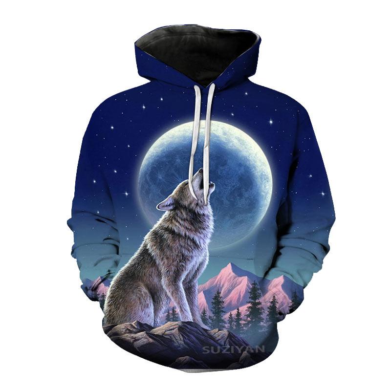 Xiao Xiang Heren sweatshirt met capuchon Lente Herfst 3D-printen Dier Wolf Cool Galaxy Moon Streetwear Truien met lange mouwen Paar Casual S