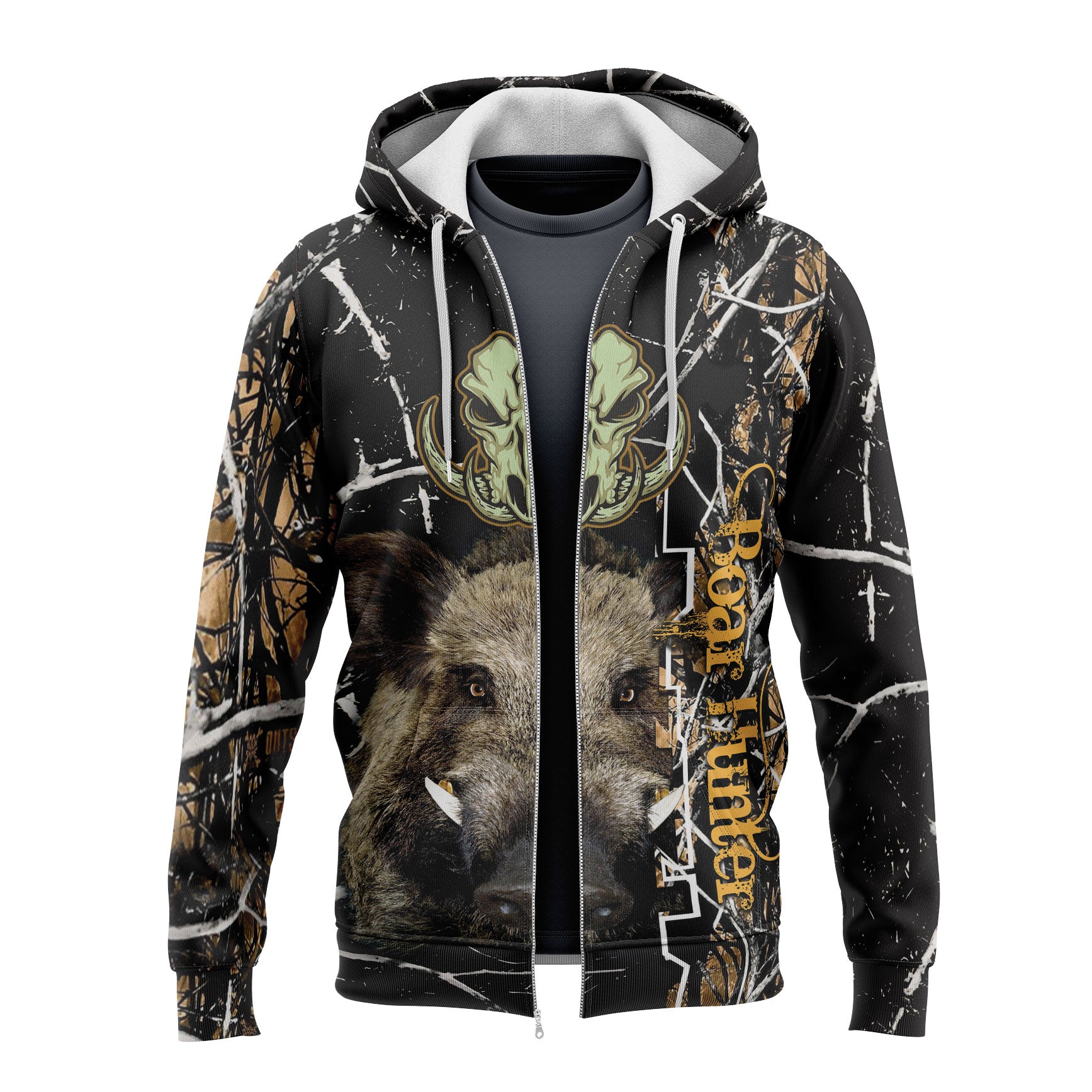 Nihao Nieuwe Outdoor Boar Hunter Dierenjacht Camo Tattoo 3D Print Mannen Hoody Jas Nieuwe Mode Streetwear Zip Sweatshirts Casual Jas S