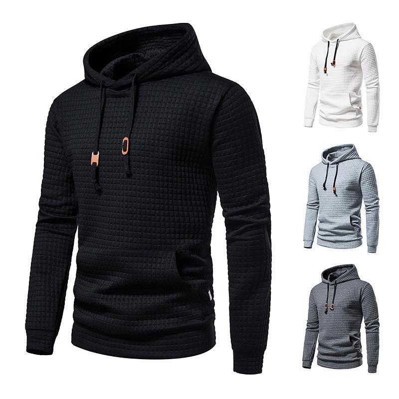 HerSight Heren casual pullover jacquard sweatshirt heren geruite gewatteerde hoodie herenmode losse capuchon trui M wit