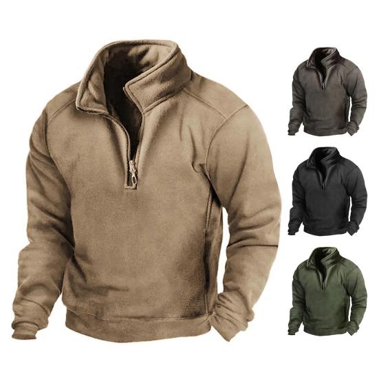 KYUSHUAD Effen kleur sweatshirt Opstaande kraag Rits Halve sluiting Pullover Lange mouw Winddicht Warme buitenjacht XL grijs