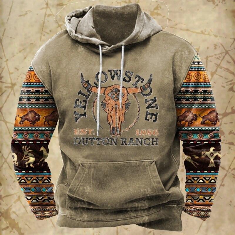 Bobby 2 Vintage herenhoodie mode straatkleding koe schedelprint oversized klassieke hoodies sweatshirt herfst trui met lange mouwen 2XL