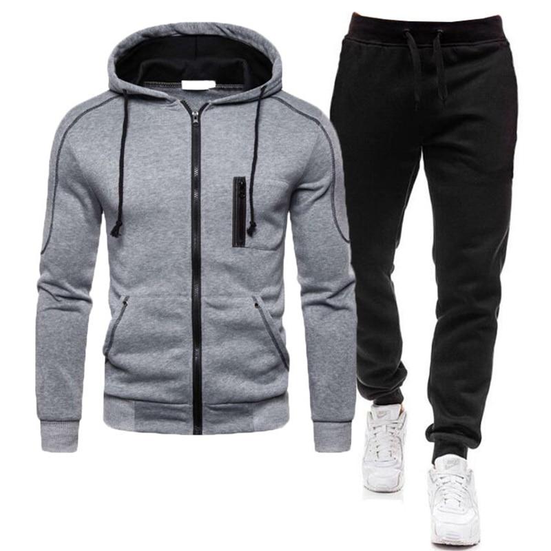 NH94YD 2023 Mannen Herfst Rits Hoodie Sweatshirt + broek Solid Sporting Fitness Bovenkleding Jas Joggers Sui L zwart