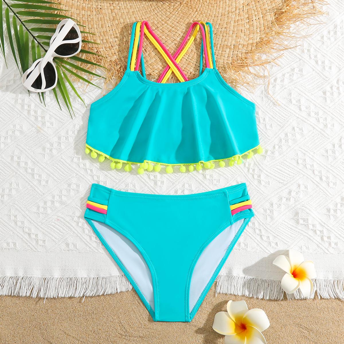 MS SHANG SWIMWEAR 5-14 jaar meisje badpak kinderen kruis rug tienermeisje bikini set tweedelige badmode voor kinderen meisje badpak strandkleding 2022 5-6 blauw