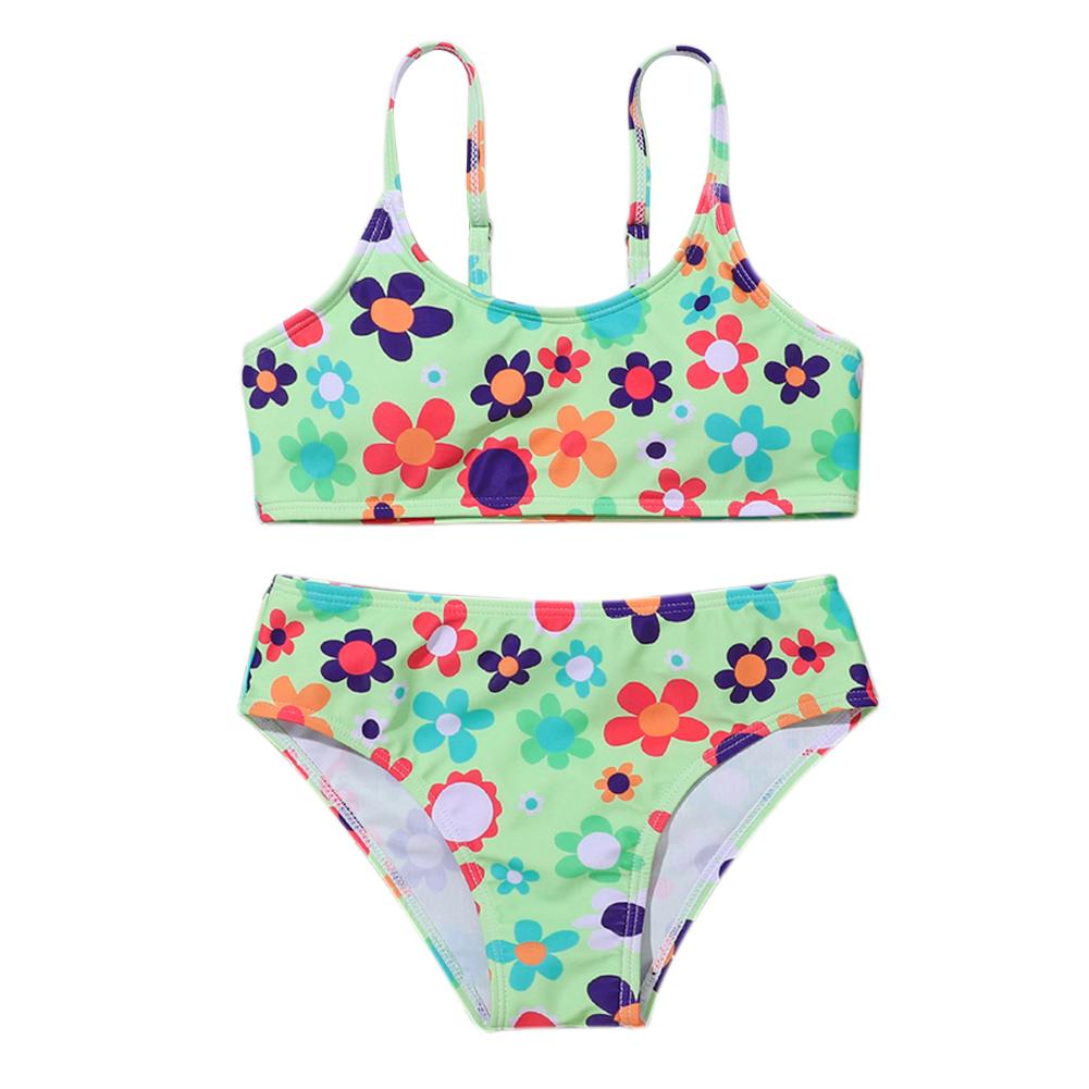 Sunshine kids clothing Kinderen meisjes bloemen print badpakken tweedelige tieners badpakken gewatteerde cami top en bikini broekje badmode kinderen tankini pak 8-12T 150