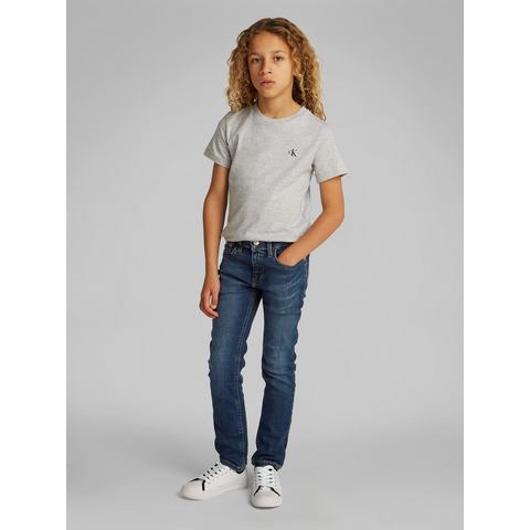 Calvin Klein Slim fit jeans DARK BLUE VISUAL SLIM voor kinderen tot 16 jaar met leren patch