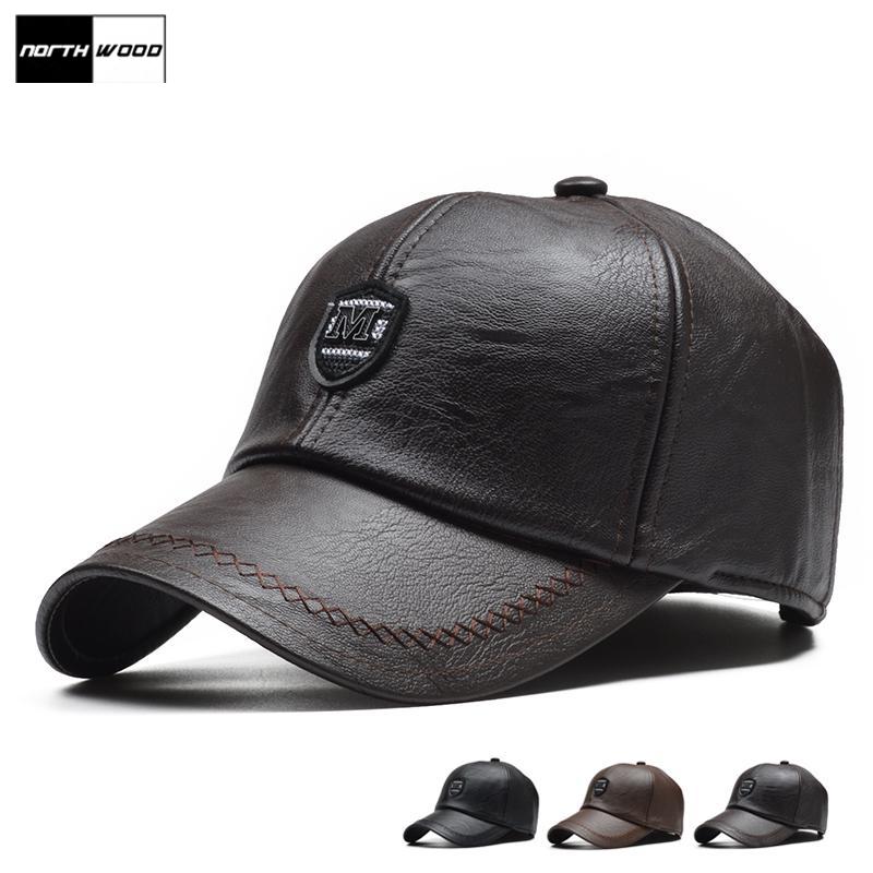 Northwood PU lederen winter baseball cap heren oorkleppen snapback hoed warme papa hoed trucker cap 56-60cm zwart