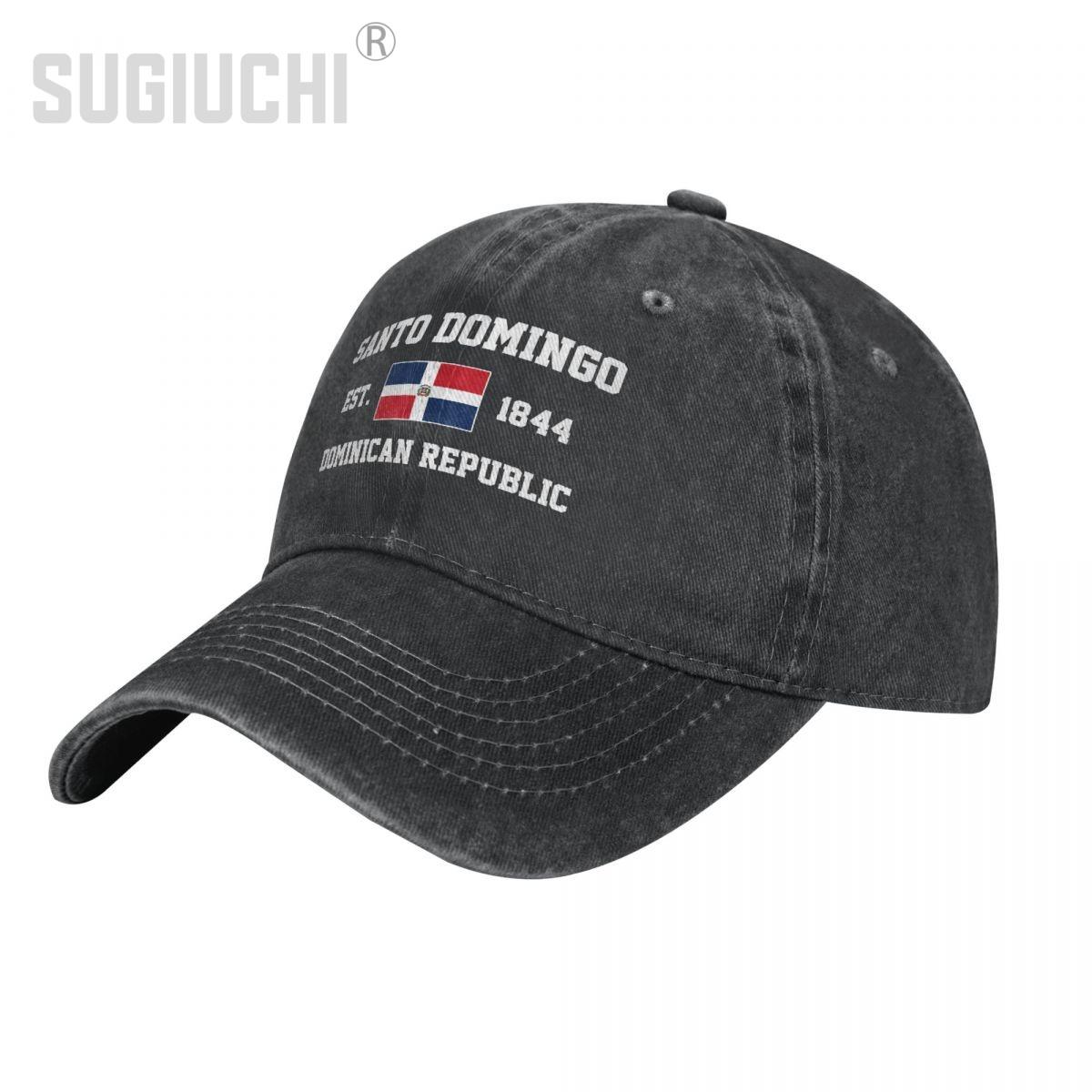 91530103MABXANBX49 Vlag van de Dominicaanse Republiek EST.1844 Santo Domingo Unisex volwassen gewassen denim Baseball Cap Unisex Vintage katoen patriottische Trucker One Size