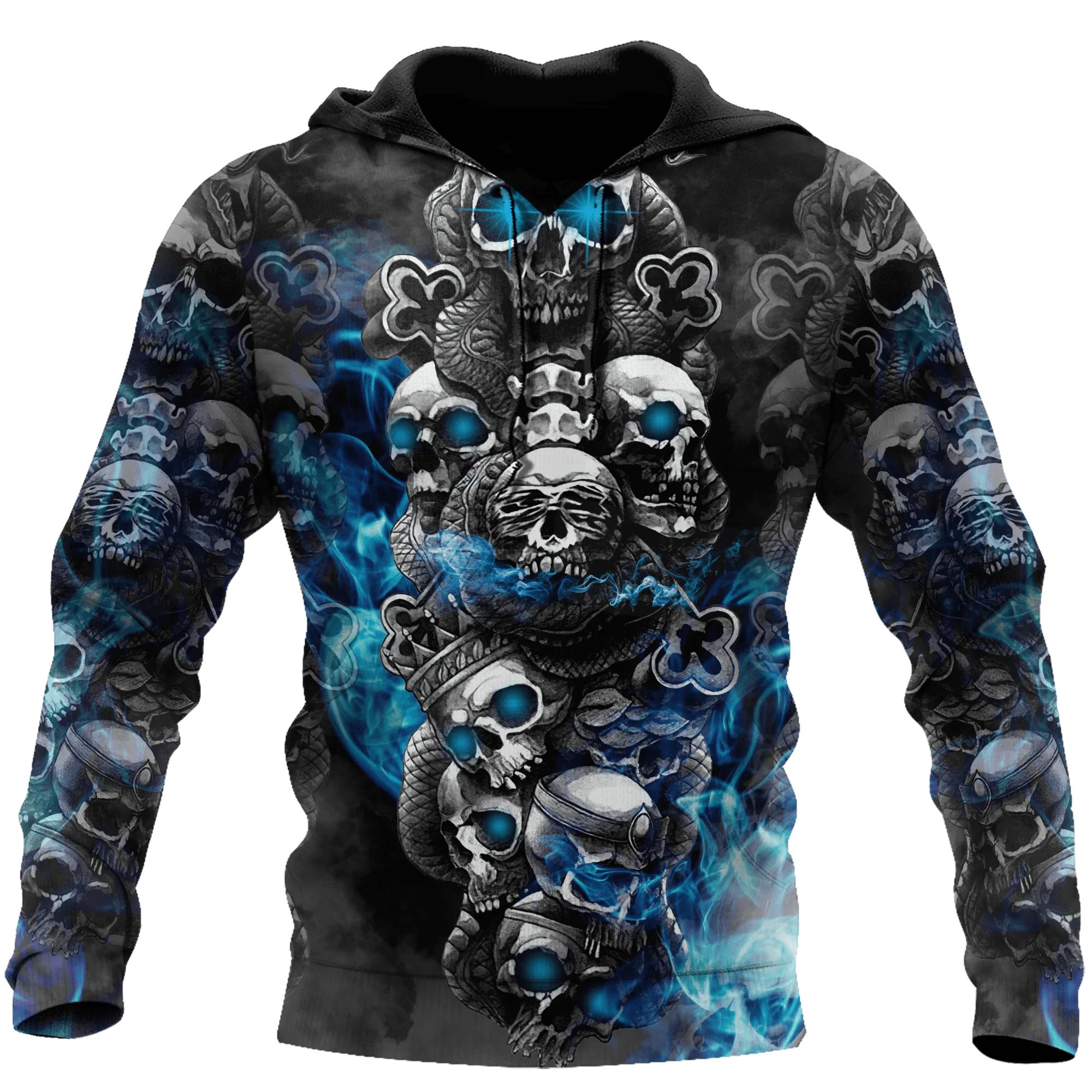 TIP723 Blauwe schedel grappig patroon 3D-geprinte herenhoodie lente en herfst unisex hoodies casual sportkleding truien met lange mouwen L