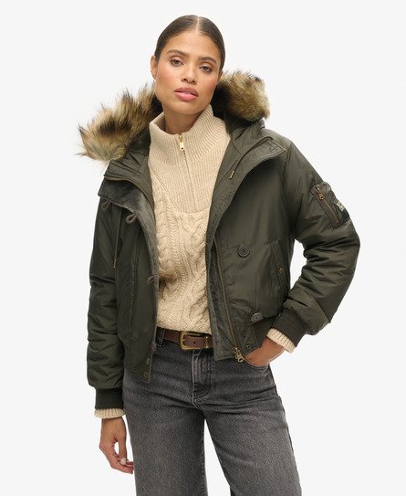 Superdry Vrouwen Militair MA1 Bomberjack met Capuchon Khaki