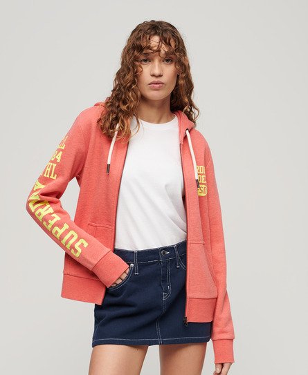 Superdry Vrouwen Super Athletic Hoodie met Grafische Print en Rits Rood