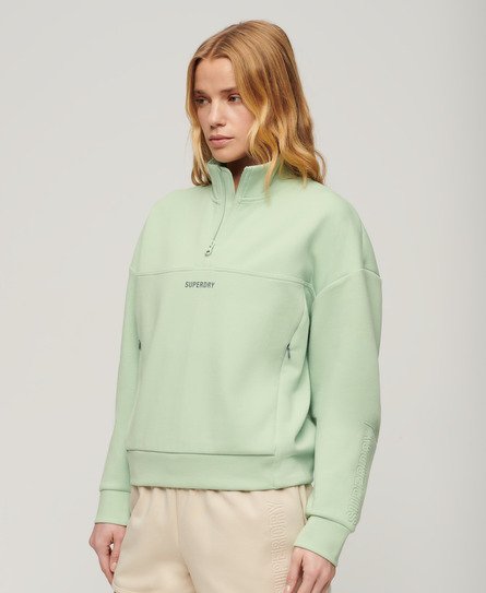 Superdry Vrouwen Sport Tech Relaxed Sweatshirt met Halve Rits Groen