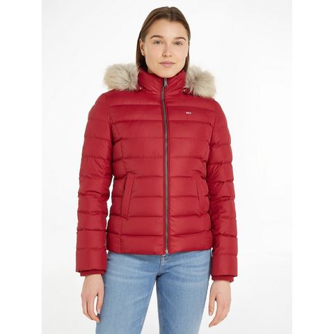 TOMMY JEANS Donsjack TJW BASIC HOODED JACKET met imitatiebont aan de capuchon & -merklabel