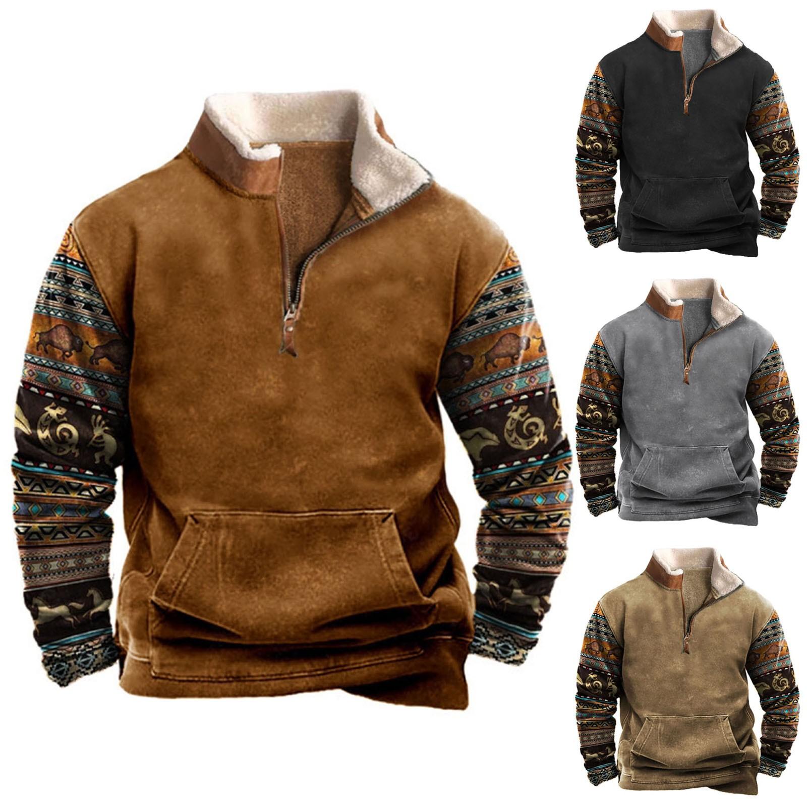 Timoduizhang Lente en herfst herensweatshirt met staande kraag is outdoor casual truien tops XXXL bruin