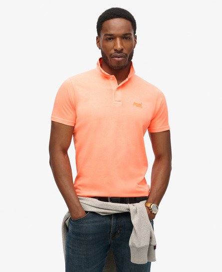 Superdry Mannen Essential Neon Poloshirt van Jersey met Logo Oranje