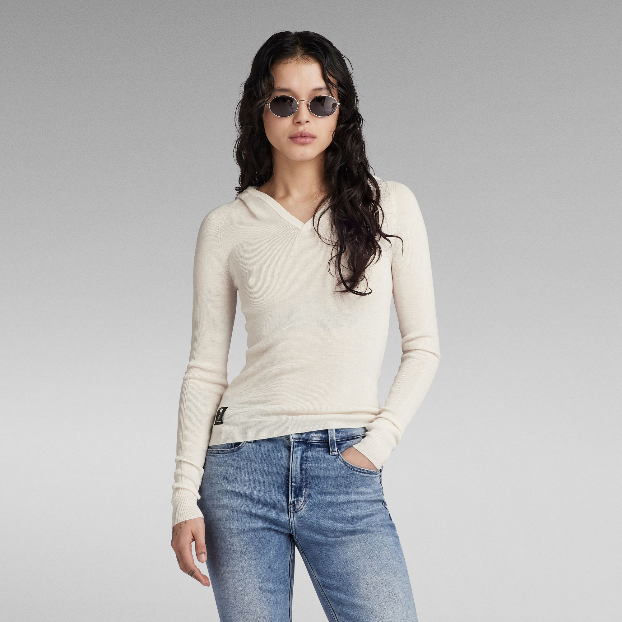 G-Star RAW Slim Gebreide Trui Met Capuchon - Beige - Dames