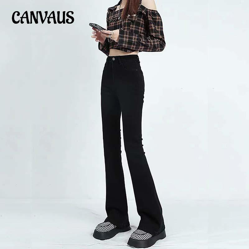 CANVAUS Micro Jeans Dames Lente en Herfst Hoge Taille Flare Broek Lange Broek Denim Jeans XS zwart