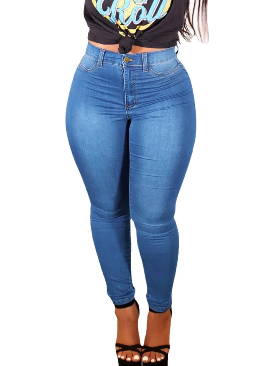 Diana Fashion Clothes LW Basic Plus Size Rekbare skinny jeans met hoge taille Vrouwelijke straat Ritssluiting Dagelijkse effen herfstbroek voor dames XXL catalina blauwe kleur